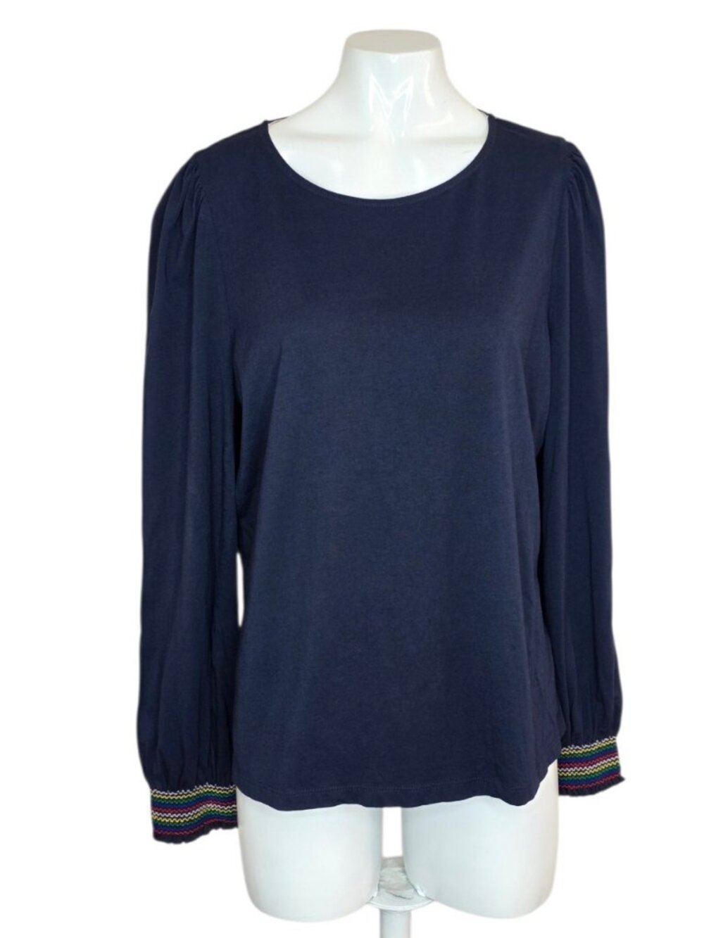 BODEN Smocked Cuff Supersoft Top, Long Sleeve, Blue, Cotton Modal, Size 14